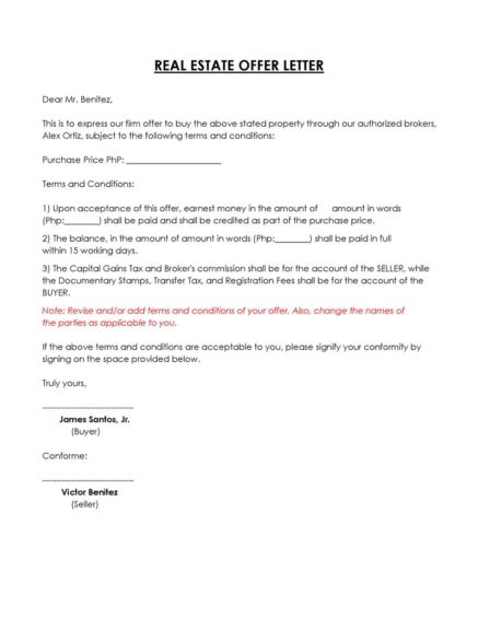 Writing A Perfect Real Estate Offer Letter Free Templates