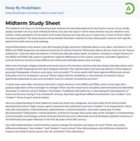 Midterm Study Sheet Essay Example StudyHippo