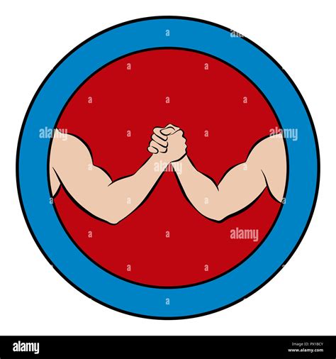 Arm Wrestling Logo Pictograma Redondo Con Centro Rojo Y Marco Azul