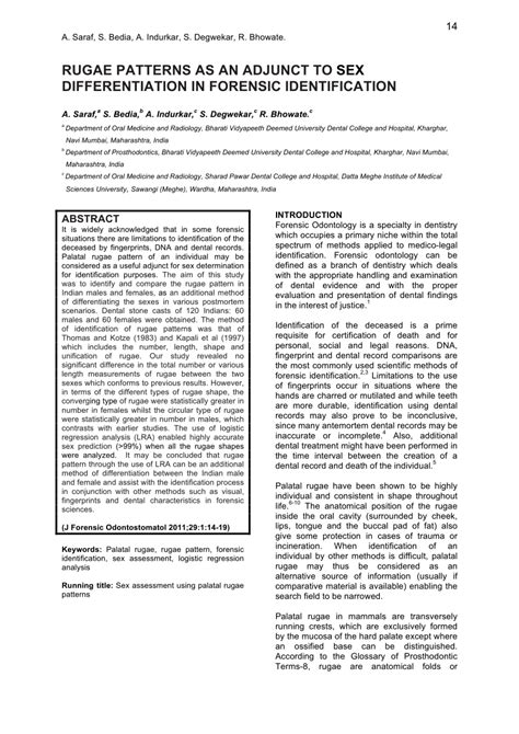PDF Rugae Patterns As An Adjunct To Sex Differentiation In Forensic Identification
