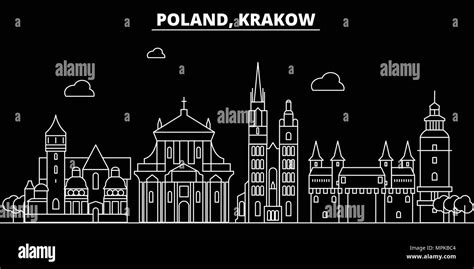 Krakow Silhouette Skyline Poland Krakow Vector City Polish Linear