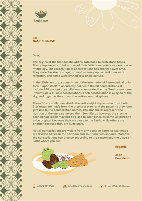 Free Pattern Indian Restaurant Letterhead Template