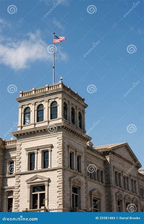 Old Stone Building With American Flag Stock Photo Image Of Classic