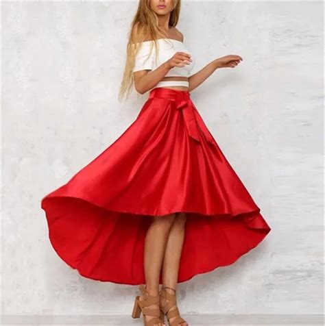 Elegant Women A Line Slip Satin Sashes High Waist Skirt Skater Flared