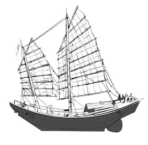 Royalty Free Drawing Of The Chinese Junk Boats Clip Art Vector Images