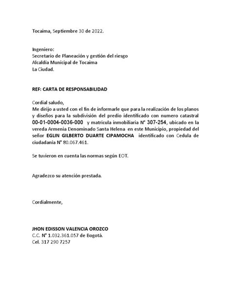 Carta De Responsabilidad Pdf