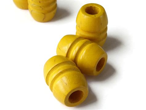 5 Large Yellow Barrel Beads 28mm Beads Fluted Barrel Beads Wooden Beads