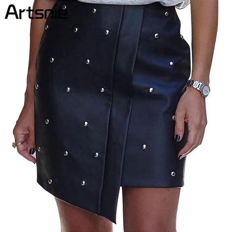 Artsnie Black High Waist Cross Short Skirts Women Spring Casual Rivet