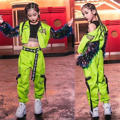 Disfraces de baile de Hip Hop para niñas abrigo verde fluorescente con