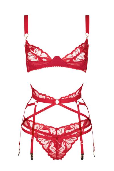 Blake Embroidery French Lingerie Set • Hot Red Lingerie Made In France Darkest Fox