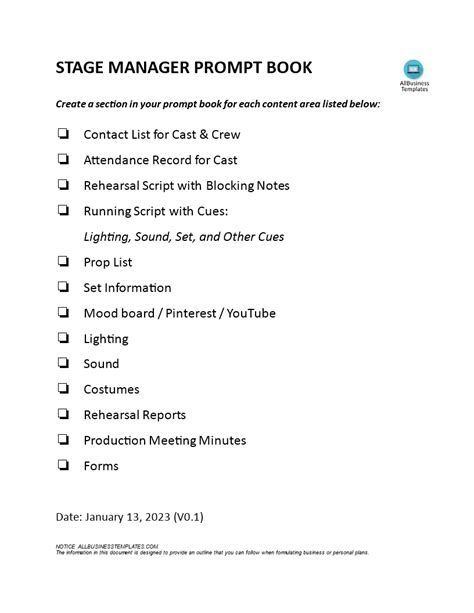 Kostenloses Stage Manager Prompt Book