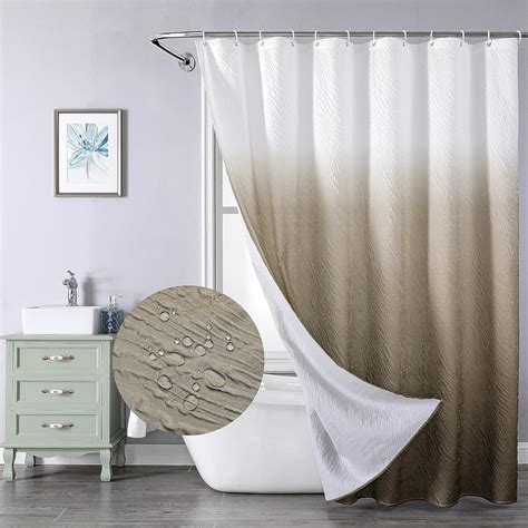 Czl Bathroom Brown Shower Curtain Set Ombre With 12 Hooks Modern Shower Curtain Gradient