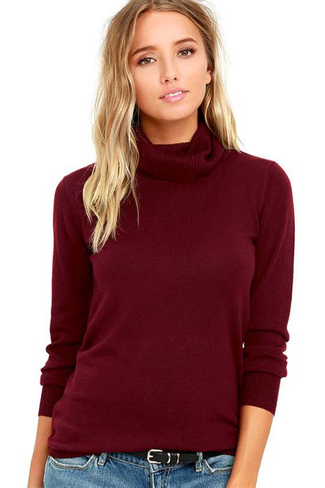 Chic Burgundy Sweater Turtleneck Sweater Long Sleeve Sweater 44