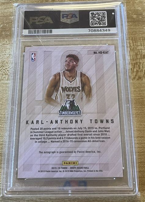 Karl Anthony Towns 2015 16 Panini Hoops Hot Signatures Rookie PSA 10