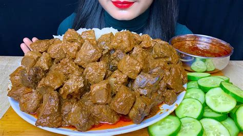 Asmr Eating Spicy Mutton Liver Curry With Basmati Ricesalad Real