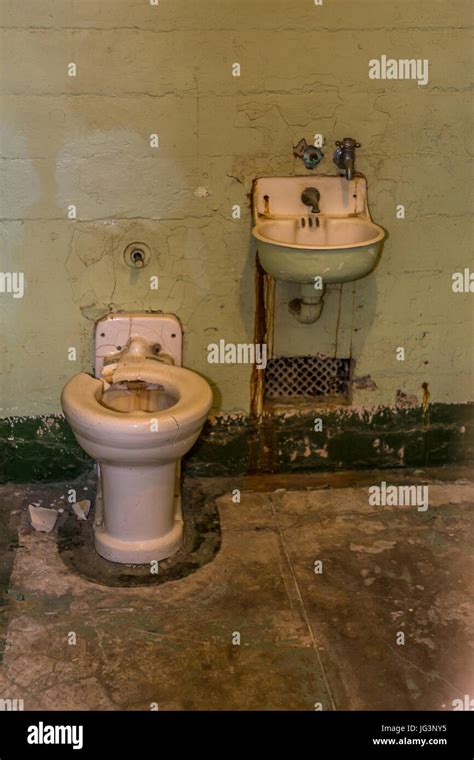 toilet, sink, prison cell, cellhouse, Alcatraz Prison, United States ...