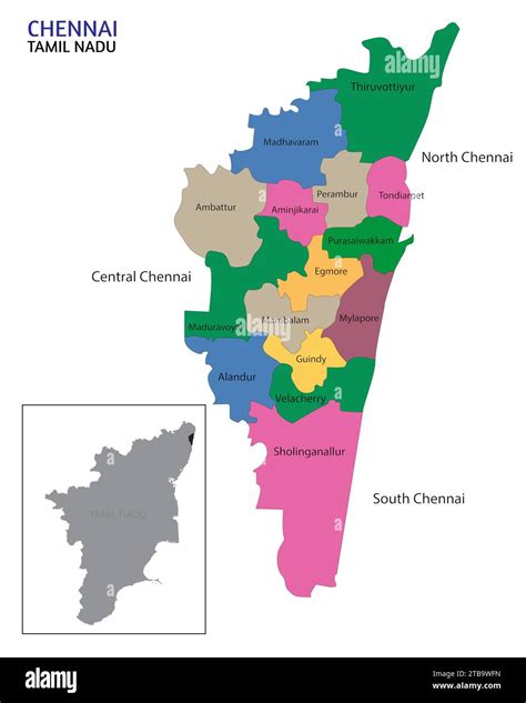 Political Map Of Chennai City Along With Tamilnadu Map Vector