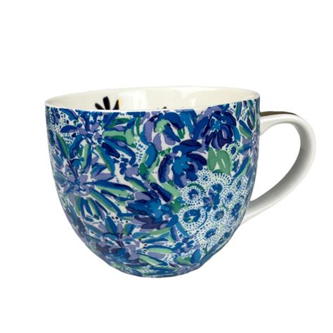 Lilly Pulitzer Dining Lilly Pulitzer Blue Floral Gold Trim Oz