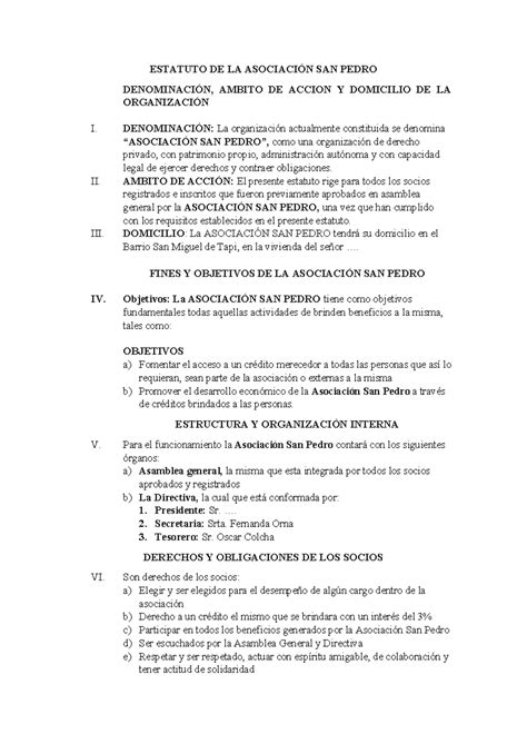 Estatuto DE LA AsociacióN SAN Pedro - ESTATUTO DE LA ASOCIACIÓN SAN