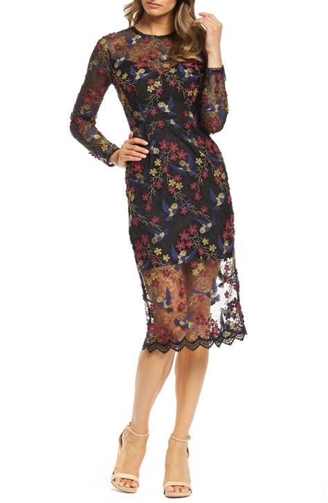 Dress The Population Sophia Embroidered Sheer Midi Dress Nordstrom