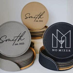 6 Leather Coaster Set, Coasters With Holder, Home Decor, Anniversary Gifts, Housewarming Gift ...