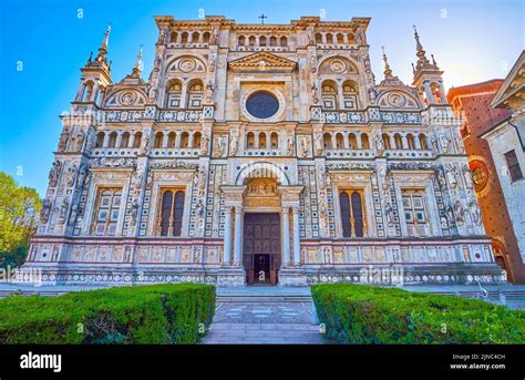 Gorgeous Facade Of The Cathedral Of Certosa Di Pavia Monastery Italy