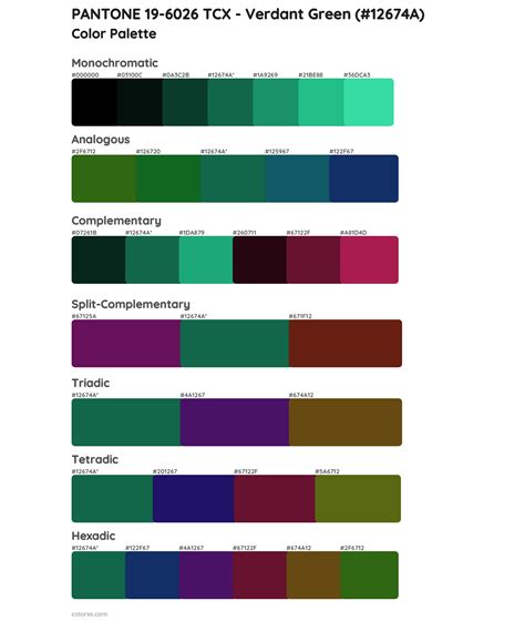 PANTONE 19 6026 TCX Verdant Green Color Palettes Colorxs