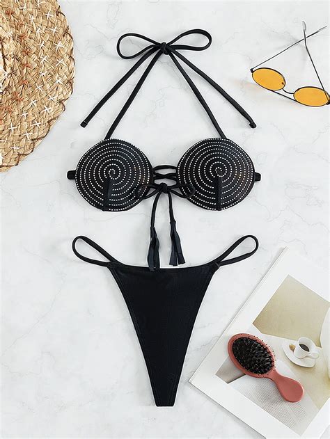 Shein Swim Sxy Ba Ador Bikini Halter Con Dise O De Diamante De