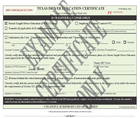 Duplicate Driver Education Certificate Of Completion DE 964E 611