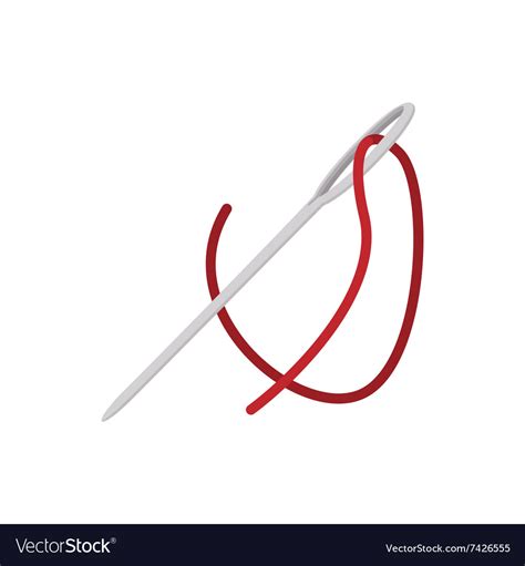 Steel needle with red thread cartoon icon Vector Image