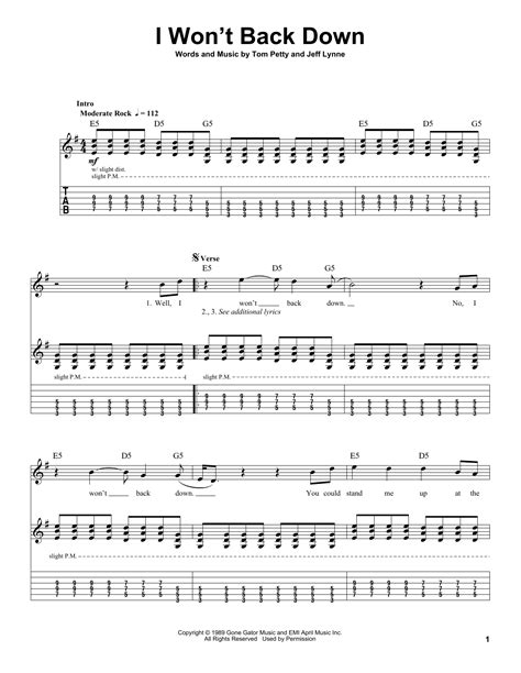 I Won T Back Down By Tom Petty Sheet Music For Guitar Tab Single