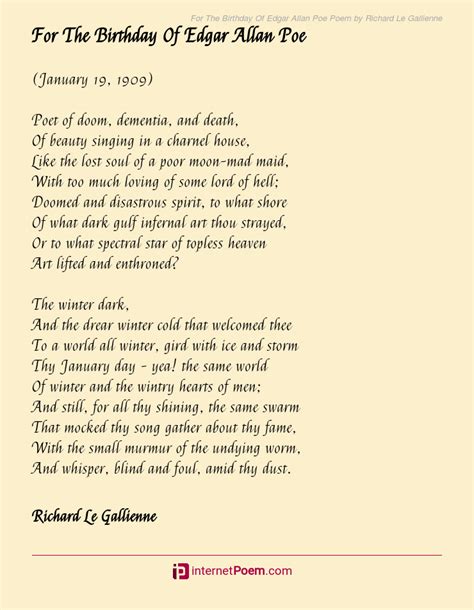 For The Birthday Of Edgar Allan Poe Poem By Richard Le Gallienne