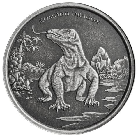 Srebrna Moneta Tokelau Komodo Dragon Antiqued Uncja Srebrna