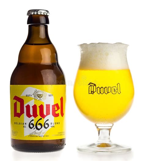 Bottle And Glass Of Belgian Duvel Blonde Beer Isolated On White Editorial Photography