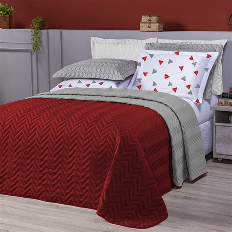 Kit Colcha Cobre Leito e Lençol Cama Casal Dupla Face 6 Pçs Vermelho