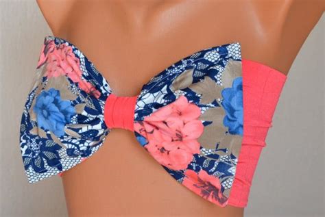 Padding Coral Floral Bow Swimsuit Bikini Top Strappless By Bstyle Ideas