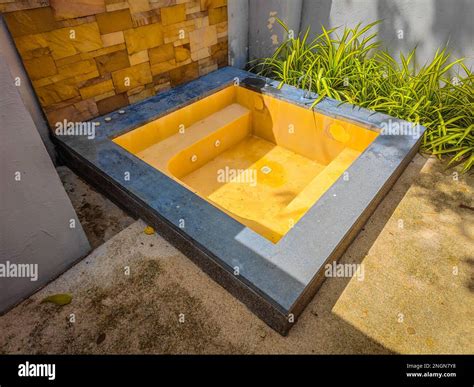 Traditional Thai Outdoor Built In Hot Tub Jacuzzi Spa Pool In The Backyard In The Jungle Stock