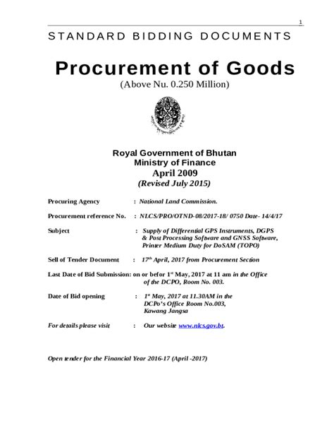 Standard Bidding Document Procurement Of Goods Doc Template Pdffiller