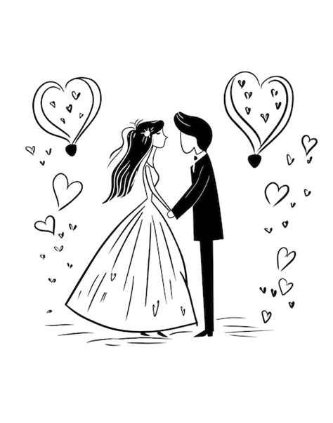 Premium Vector Lovely Bride And Groom Cartoon Couple In Wedding Gown