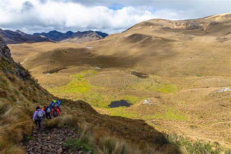 El Cajas National Park In The Ecuadorian Andes Tourists On A Hiking