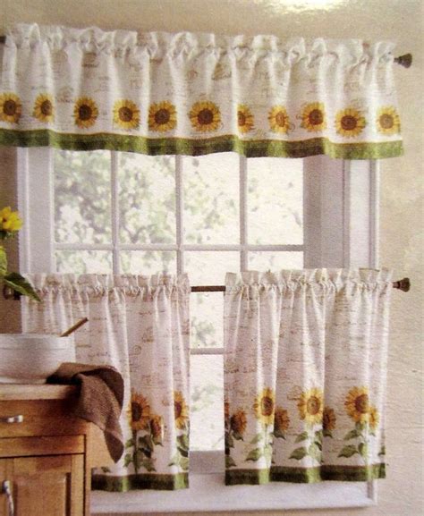 Sunflowers 3 Piece 24l Tiers Valance Set Kitchen Curtains Kitchen