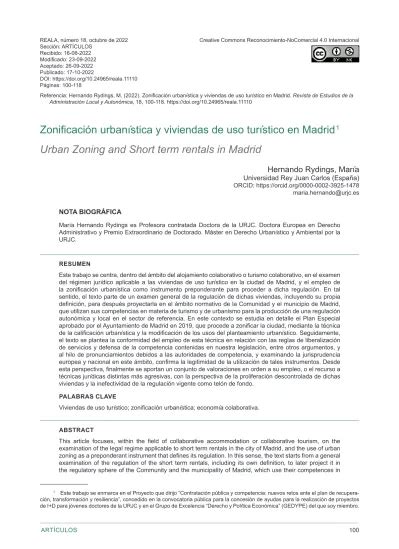 Vista de Zonificación urbanística y viviendas de uso turístico en Madrid