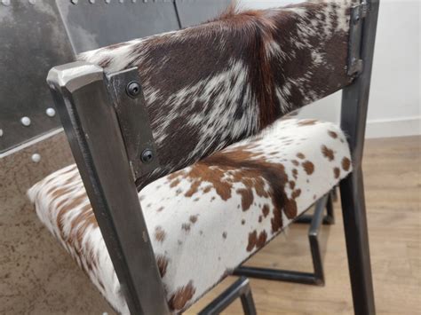 Bespoke Custom Made Cowhide Topped Steel Bar Stools With Etsy