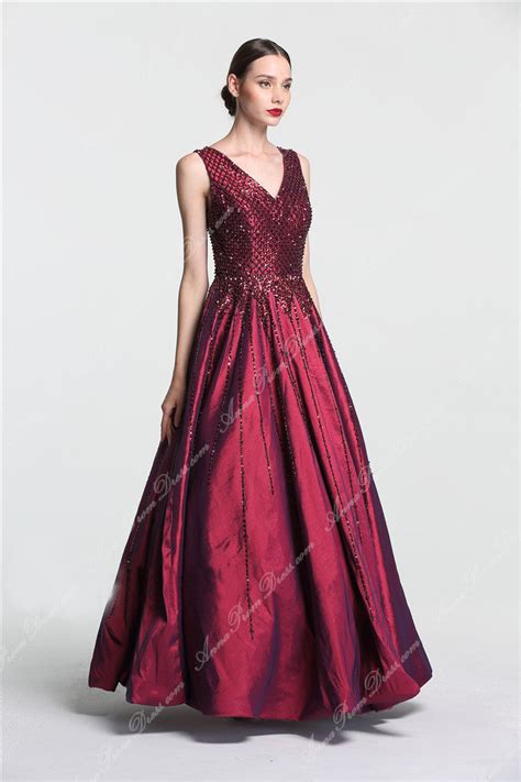 Sexy Prom Dresses V Neck Floor Length Burgundy Beading Prom Dress Sexy