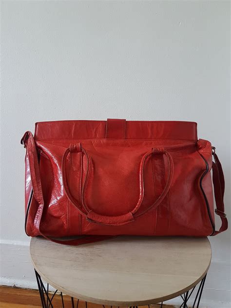 Vintage Distressed Red Leather Large Crossbody Bag Red Leather Crossbody Bag Large Red Leather