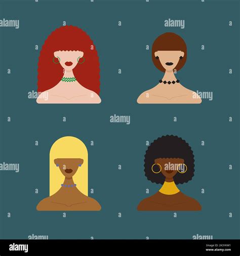 Illustration Of Four Women With Different Skin Colors And Different Hair Colors Stock Vector