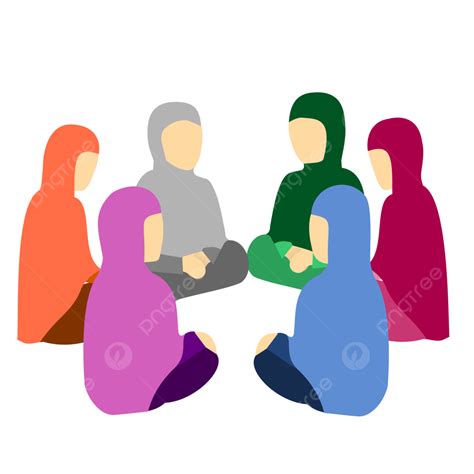 Muslimah Halaqah Kajain Duduk Dalam Lingkaran Ilustrasi Png Vektor