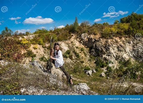 Young Native American Indian At Grassland Surrounding Stock Image