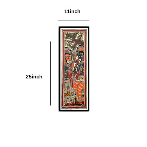 Acrylic Black Framed Madhubani Art Radha Krishna Handmade Painting