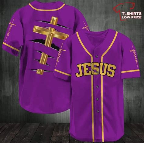 Amazing Jesus Cross Purple Baseball Jersey T Shirts Low Price